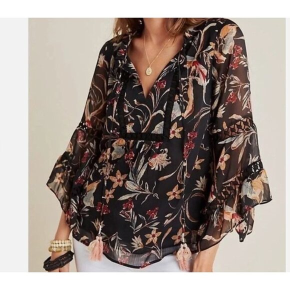 Anthropologie MAEVE Odette Floral Peasant Blouse Top Small Flowy Autumn Fall NWT - Picture 1 of 10